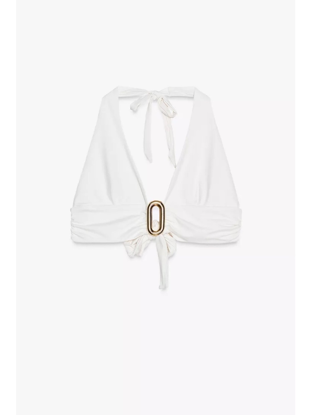 Zara White Halter bikini Top with Gold Buckle and matching cheeky bottoms